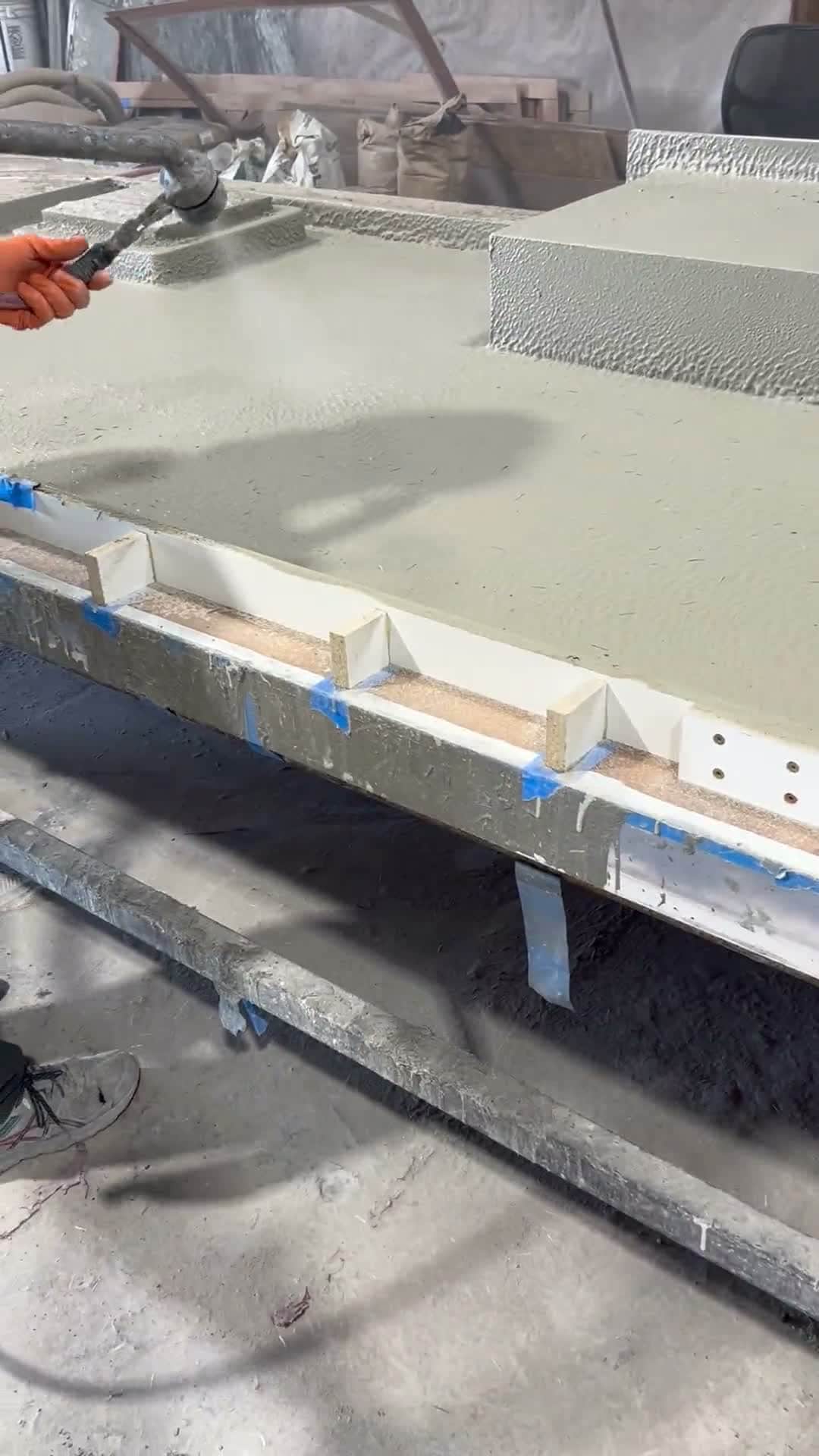 Newbold Concrete fabrication process - custom concrete being poured and crafted